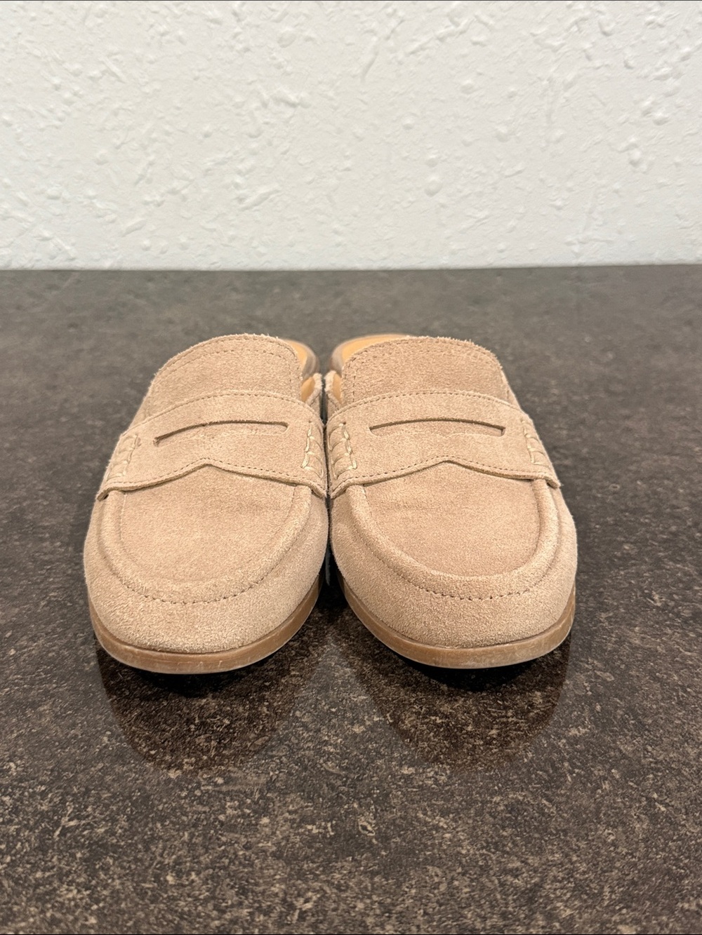 Crown Vintage Naliana Womens Tan Leather Suede Penny Loafer Slip On Mules - Picture 3 of 6